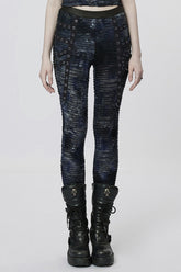 Slim Ripped Tie-dyed Metal Loop Women's Steampunk Leggings 2 Colors